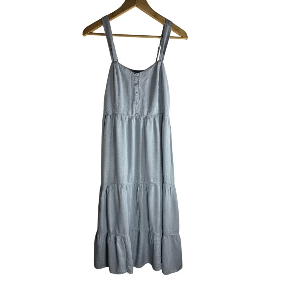Bécool Light Blue Tiered Midi Dress Smocked Back Rayon Womens‎ Size M